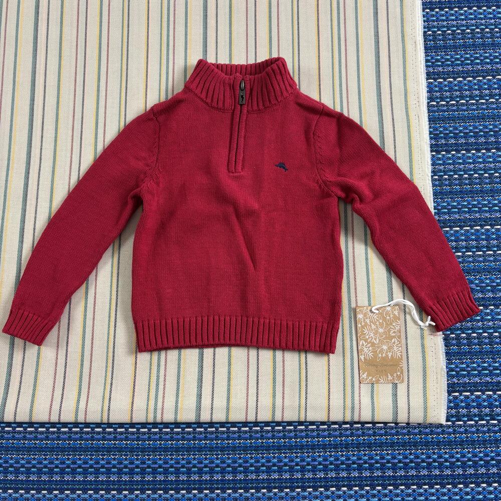 Tommy Bahama Sweater Boys 18M 12-18 Months Red Knit 1/4 Zip Mock Neck Pullover